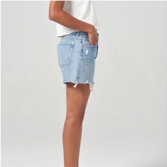 NWT Agolde Parker Long Distressed Button Fly Denim Jean Shorts in Swapmeet 29 - Picture 5 of 11